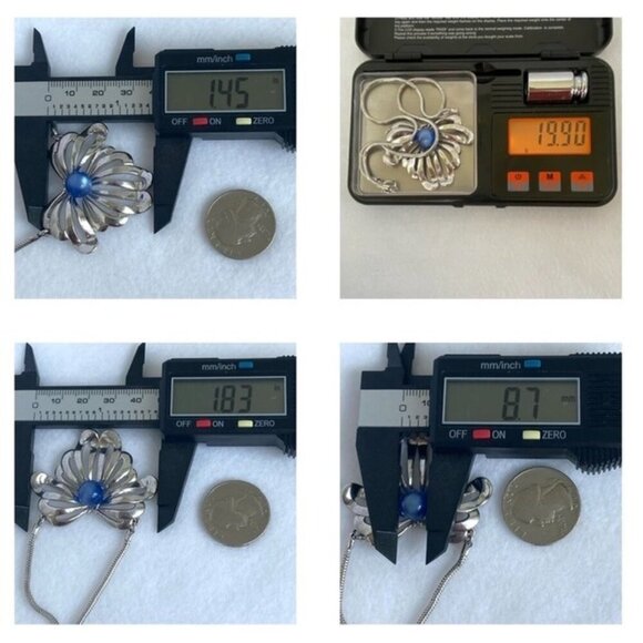 VTG Sterling Silver 925 Forstner Blue Cats Eye Glass Floral Pendant Necklace 16" - Picture 10 of 16